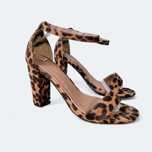 Bella Marie Leopard Print Sandal Heels Size 8.5 Block Heels Ankle Strap